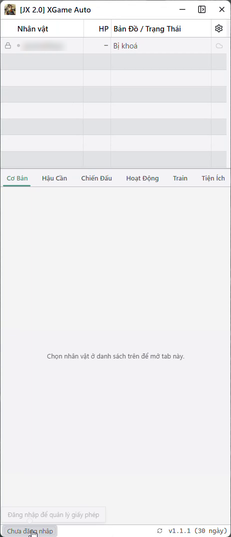 App vừa mở, góc dưới trái ghi Chưa đăng nhập