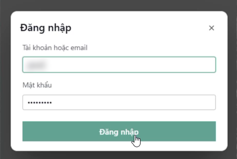 Hộp Đăng nhập với ô tài khoản hoặc email và ô mật khẩu