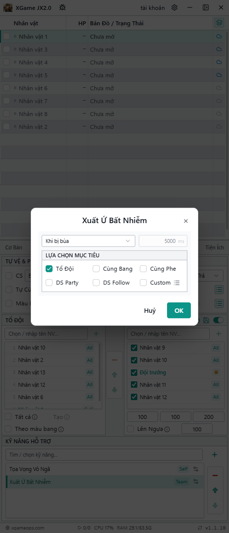 Bảng cấu hình một chiêu Team
