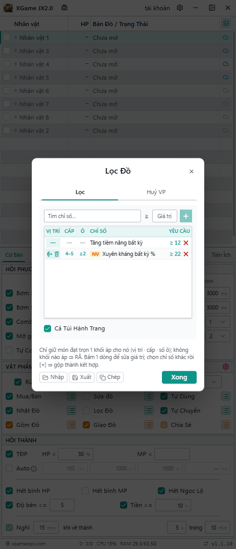 Tab Lọc, cửa sổ app cỡ hẹp