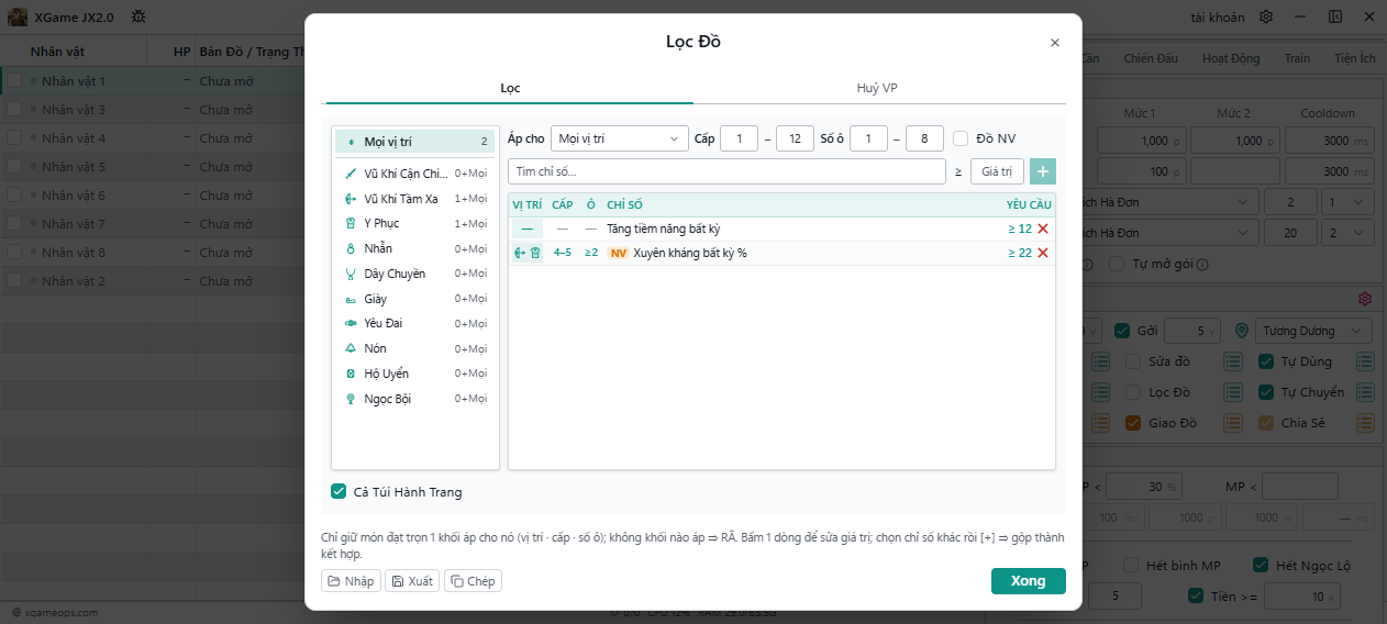 Tab Lọc, cửa sổ app cỡ rộng