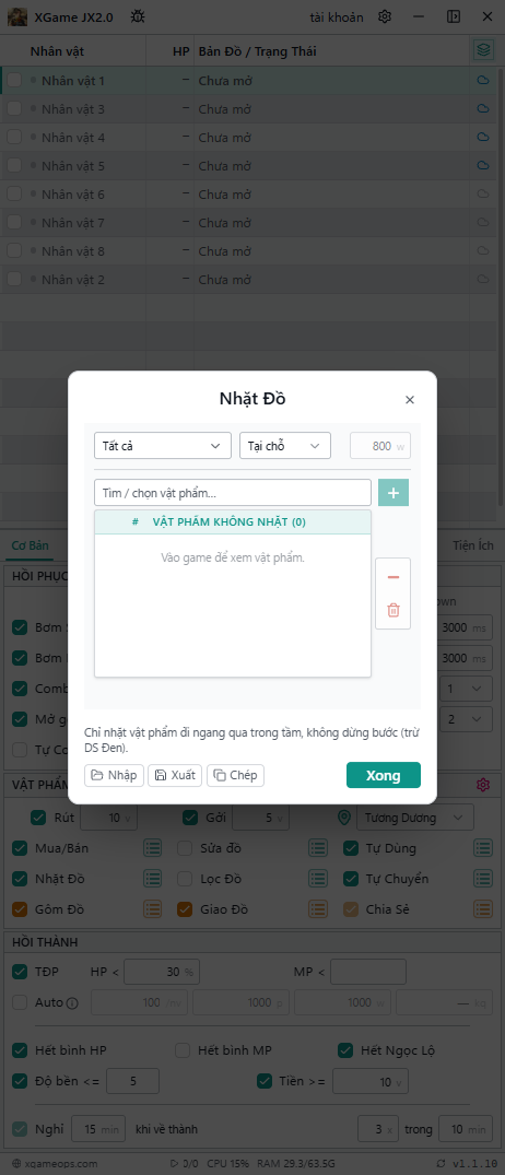 Modal Nhặt Đồ
