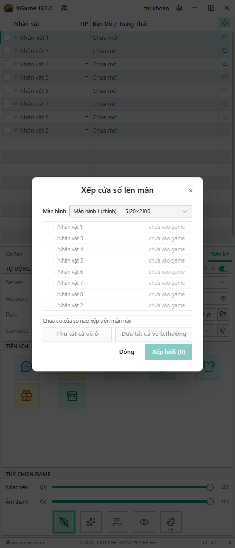Hộp Xếp cửa sổ lên màn