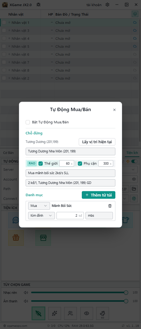 Modal Tự Động Mua/Bán, cỡ hẹp